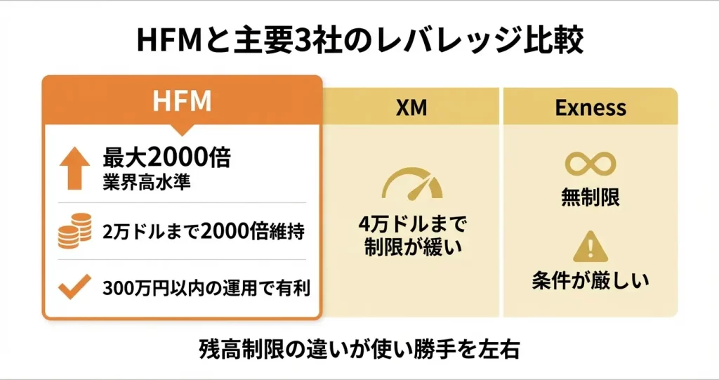 HFMと他社のレバレッジ比較｜XM・FXGT・Exnessとの違い