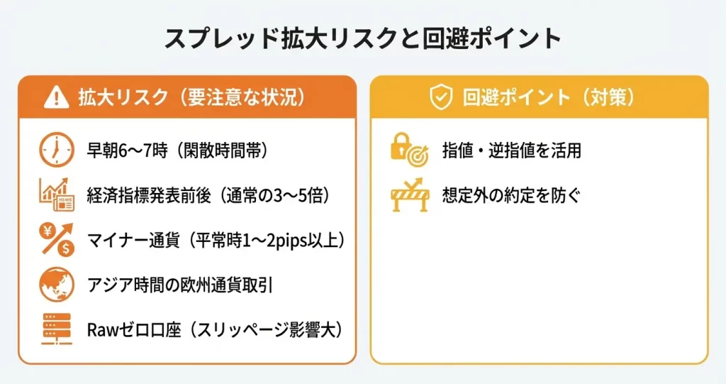 スプレッドが広がりやすい時間帯と注意点