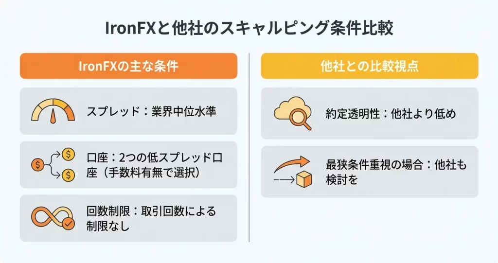 IronFXと他社のスキャルピング条件比較