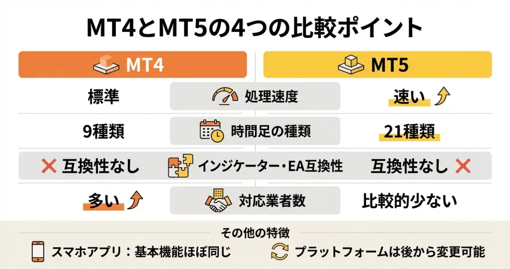 MT4とMT5の主な違い【比較表で整理】