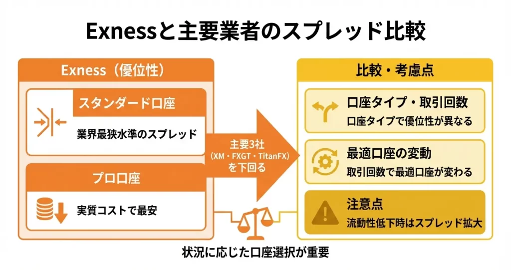 Exnessと他社のスプレッド比較