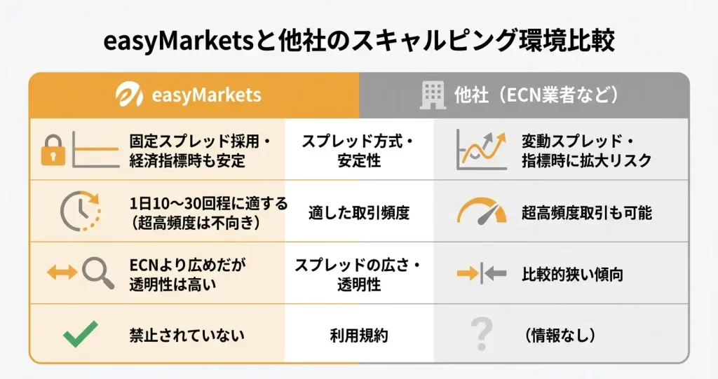 easyMarketsと他社のスキャルピング環境の比較