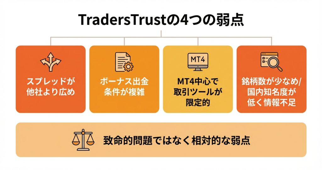 TradersTrustの悪い評判・デメリット