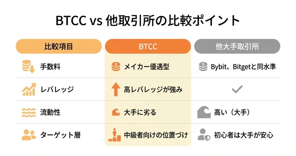 BTCCと他の取引所との比較