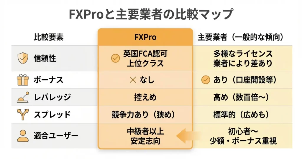 FXProと他の海外FX業者との比較