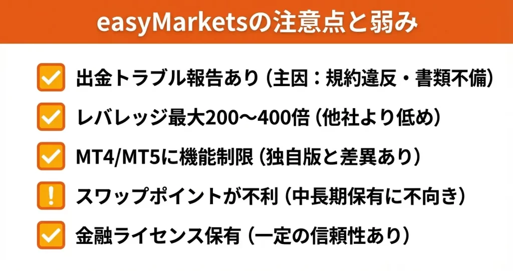 easyMarketsの悪い評判・デメリット