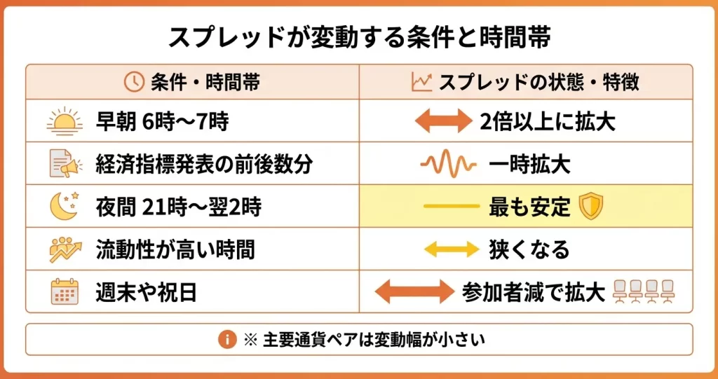 FinProsのスプレッドが変動する条件と時間帯