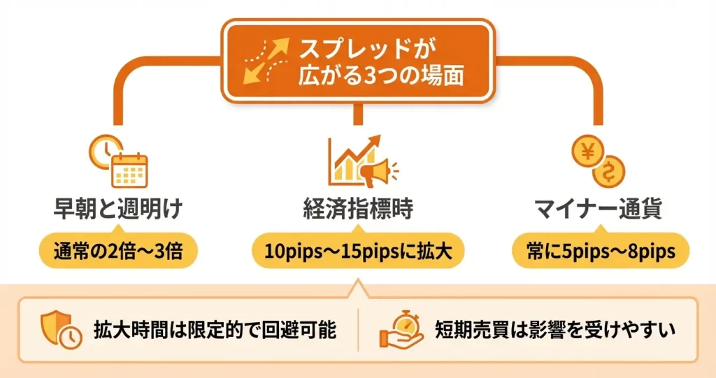 スプレッドが広がるタイミングと注意点