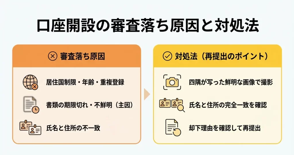 口座開設できない・審査落ちする原因と対処法