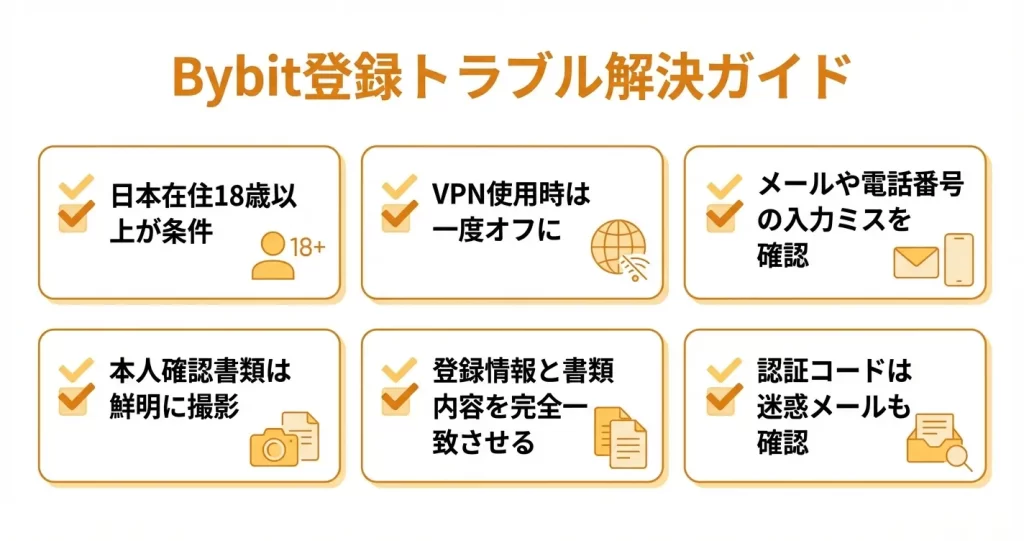 Bybit口座開設ができない・進まない時の原因と解決策
