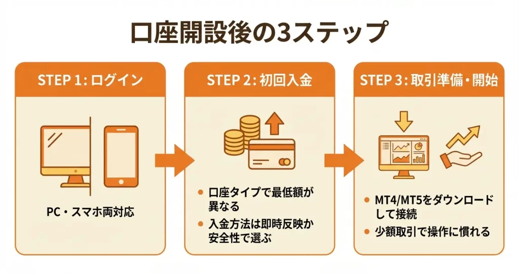口座開設後の初回入金とログイン方法
