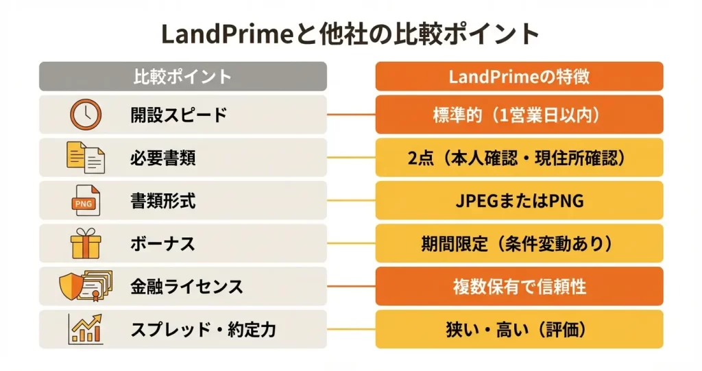 LandPrimeと他社の口座開設を比較