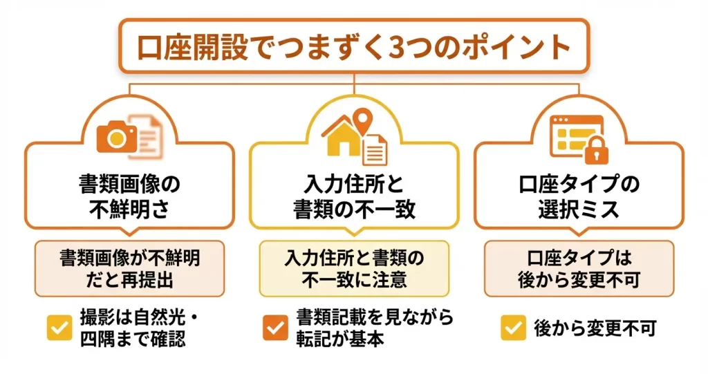 口座開設時の注意点とよくあるつまずきポイント