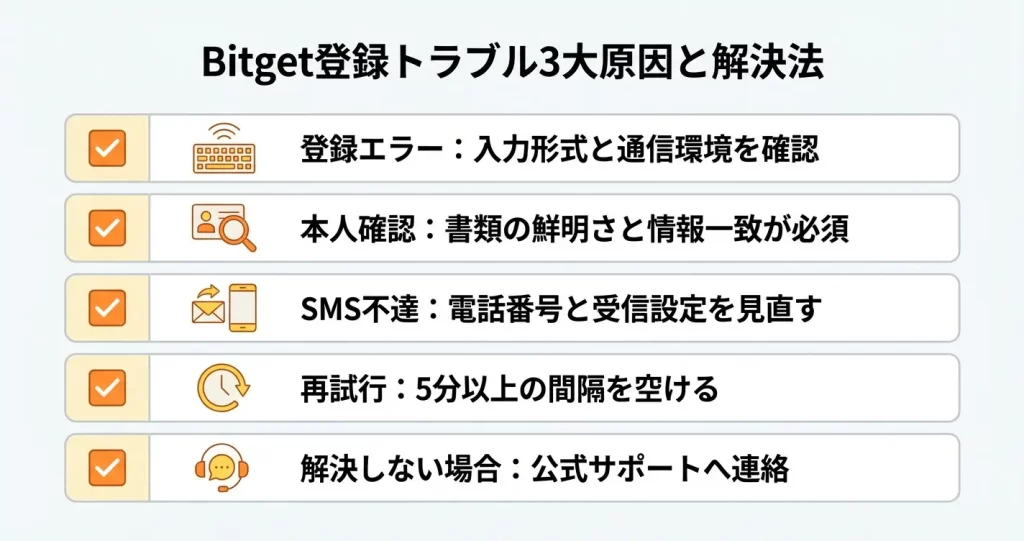 Bitget口座開設でよくあるトラブルと解決方法