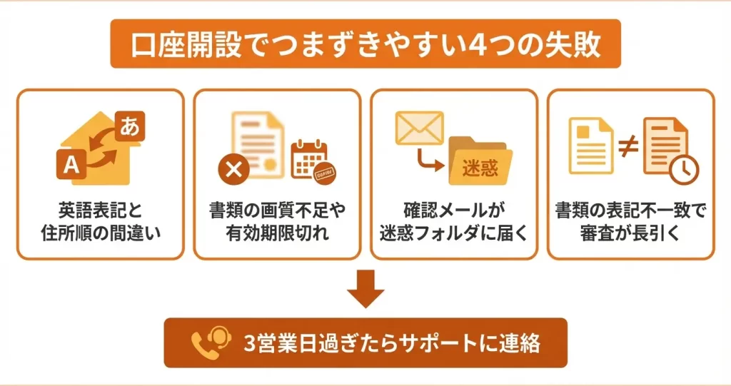 口座開設時によくある失敗と対処法